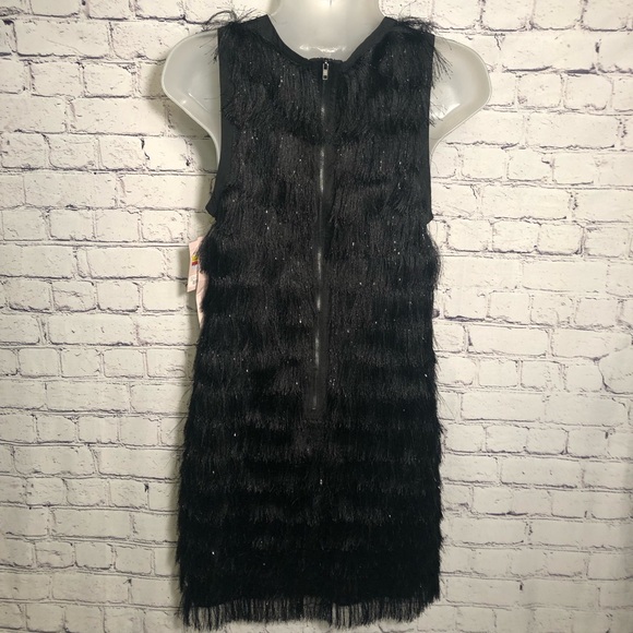 Avec Les Filles Metallic Fringe Black Cocktail Party Club Short Mini Dress - Picture 8 of 15